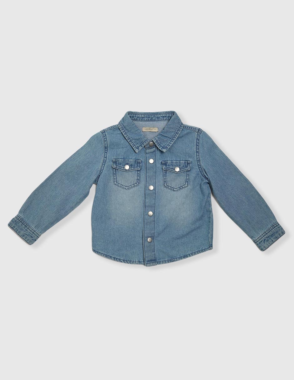 Camisa casual de mezclilla manga larga para bebé niño Camisa casual de mezclilla manga larga para bebé niño
