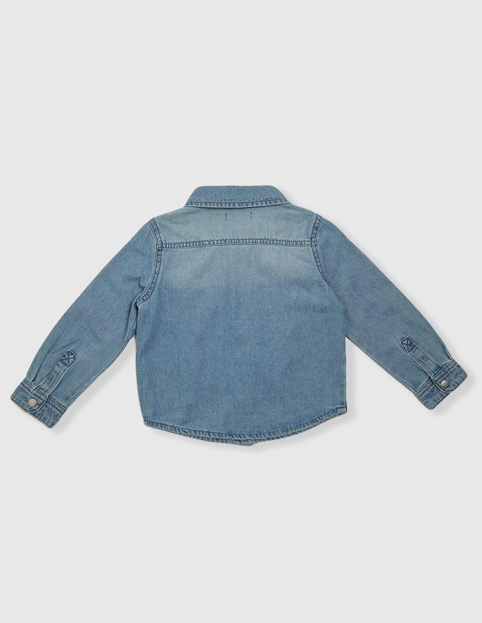 Camisa casual de mezclilla manga larga para bebé niño 5