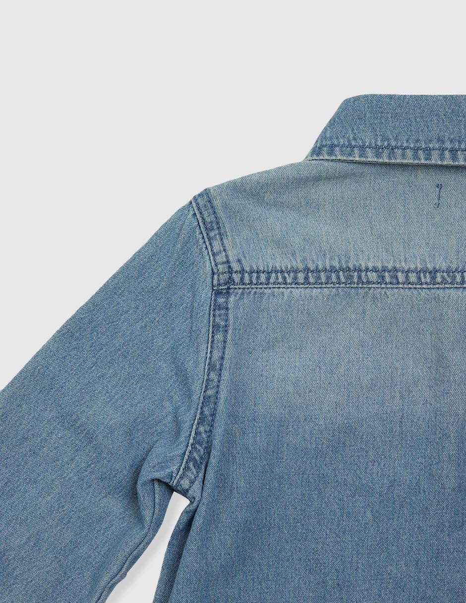 Camisa casual de mezclilla manga larga para bebé niño 2