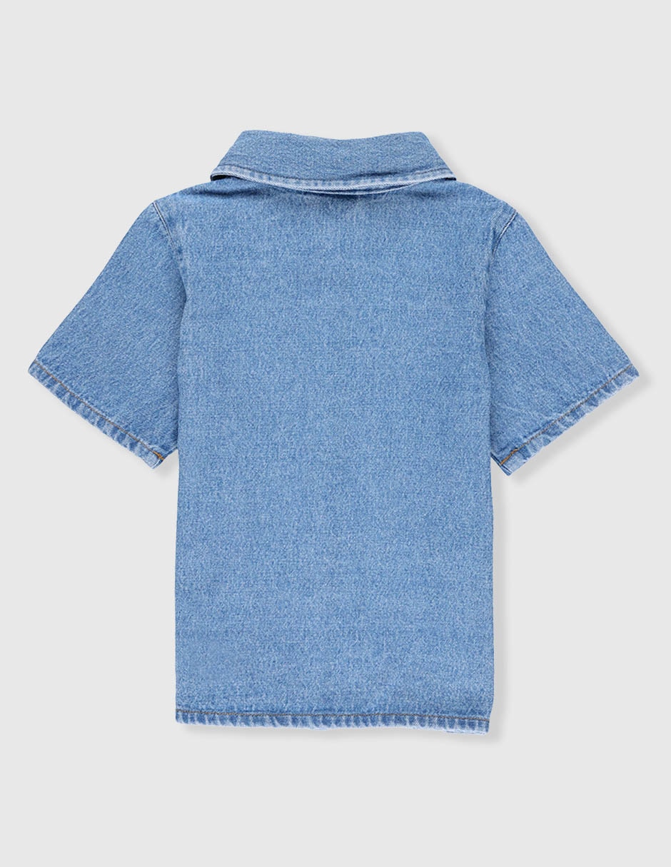 Camisa casual de mezclilla manga corta para niño