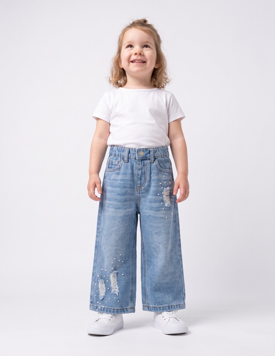 Jeans straight lavado whisker para niña Jeans straight lavado whisker para niña