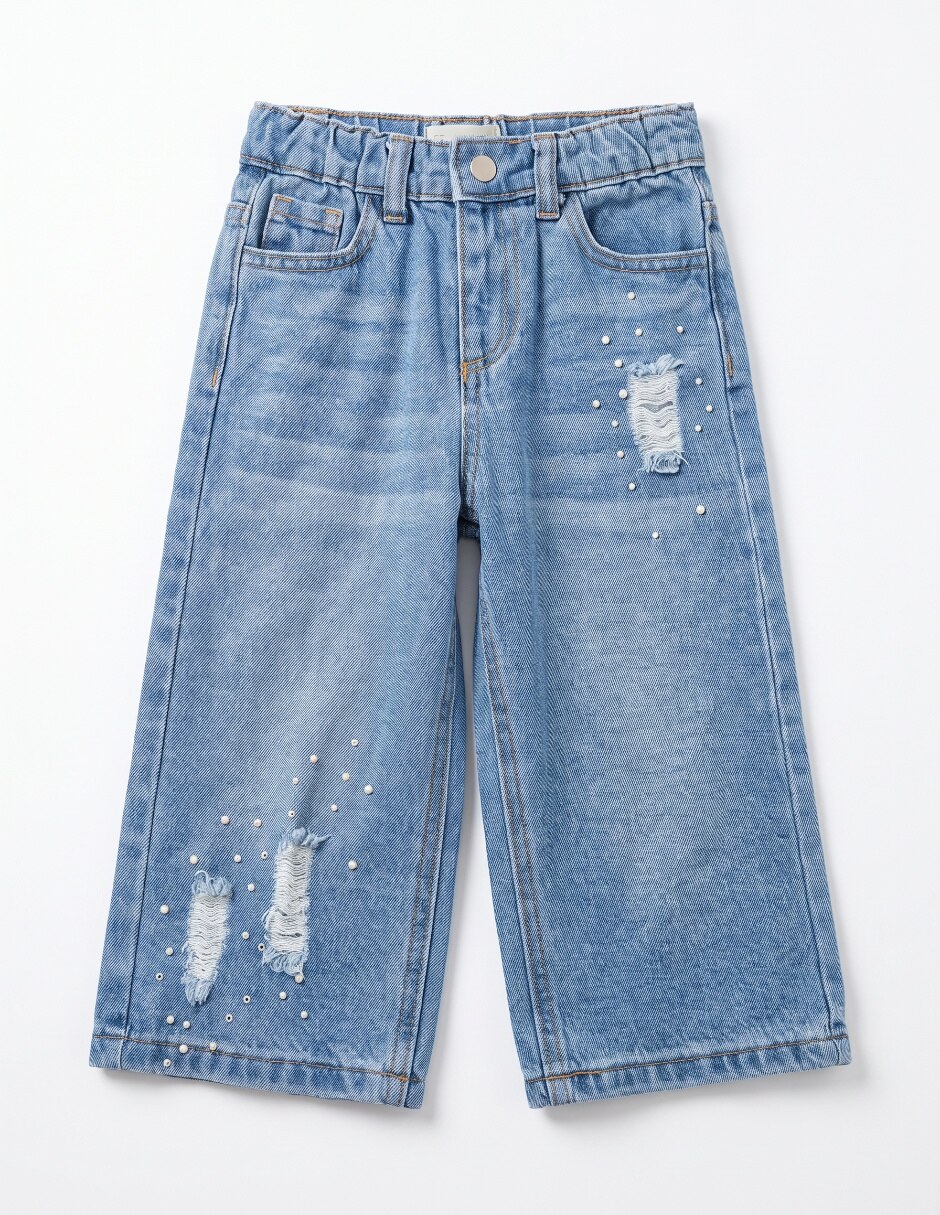 Jeans straight lavado whisker para niña 3