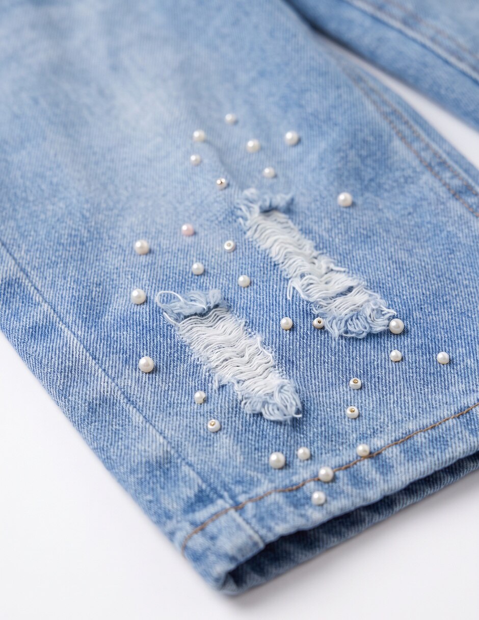 Jeans straight lavado whisker para niña 5