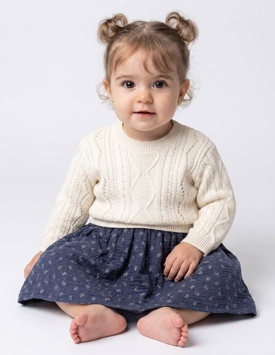 Vestido manga regular para niña