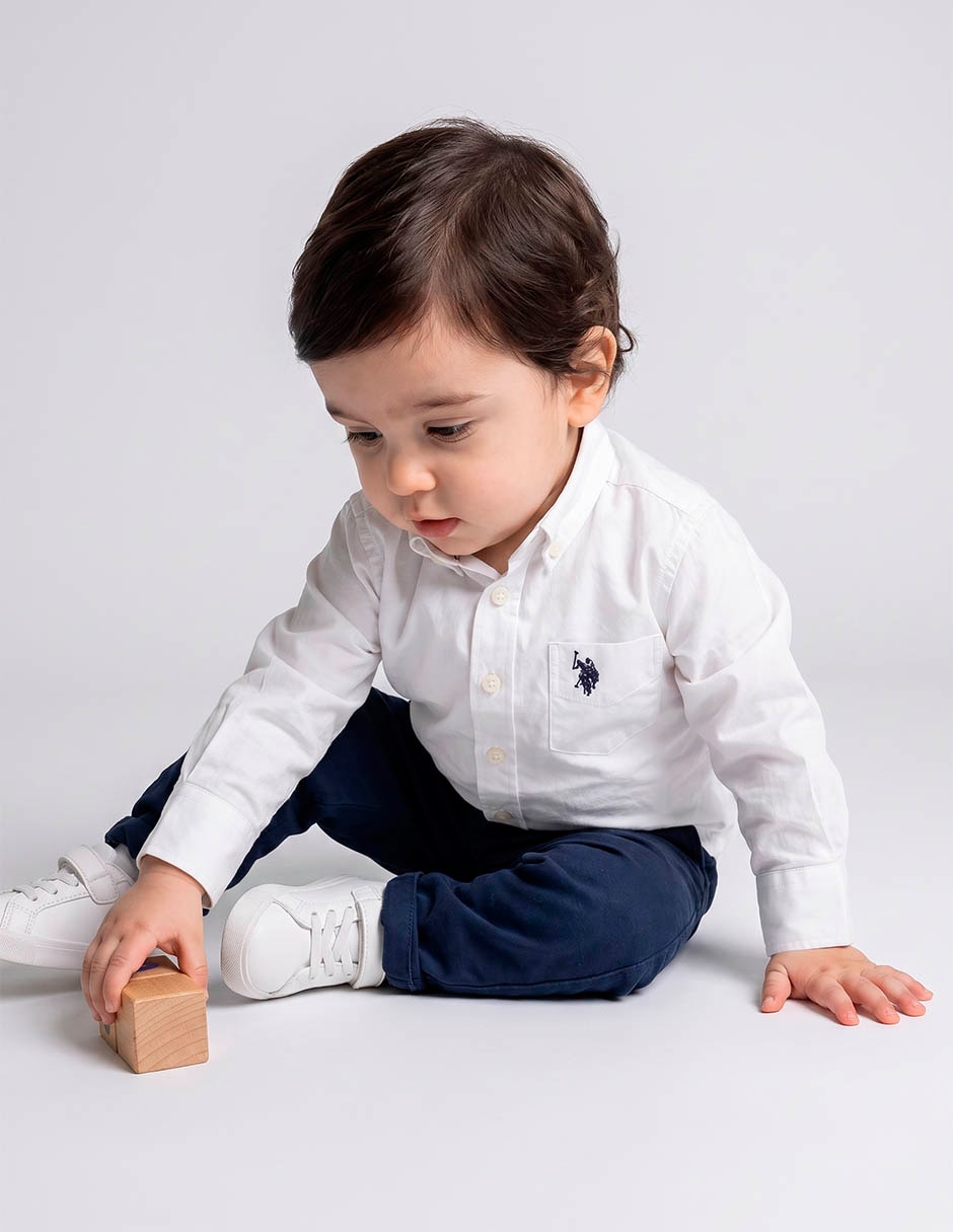 Camisa casual us polo de algodón manga larga para niño