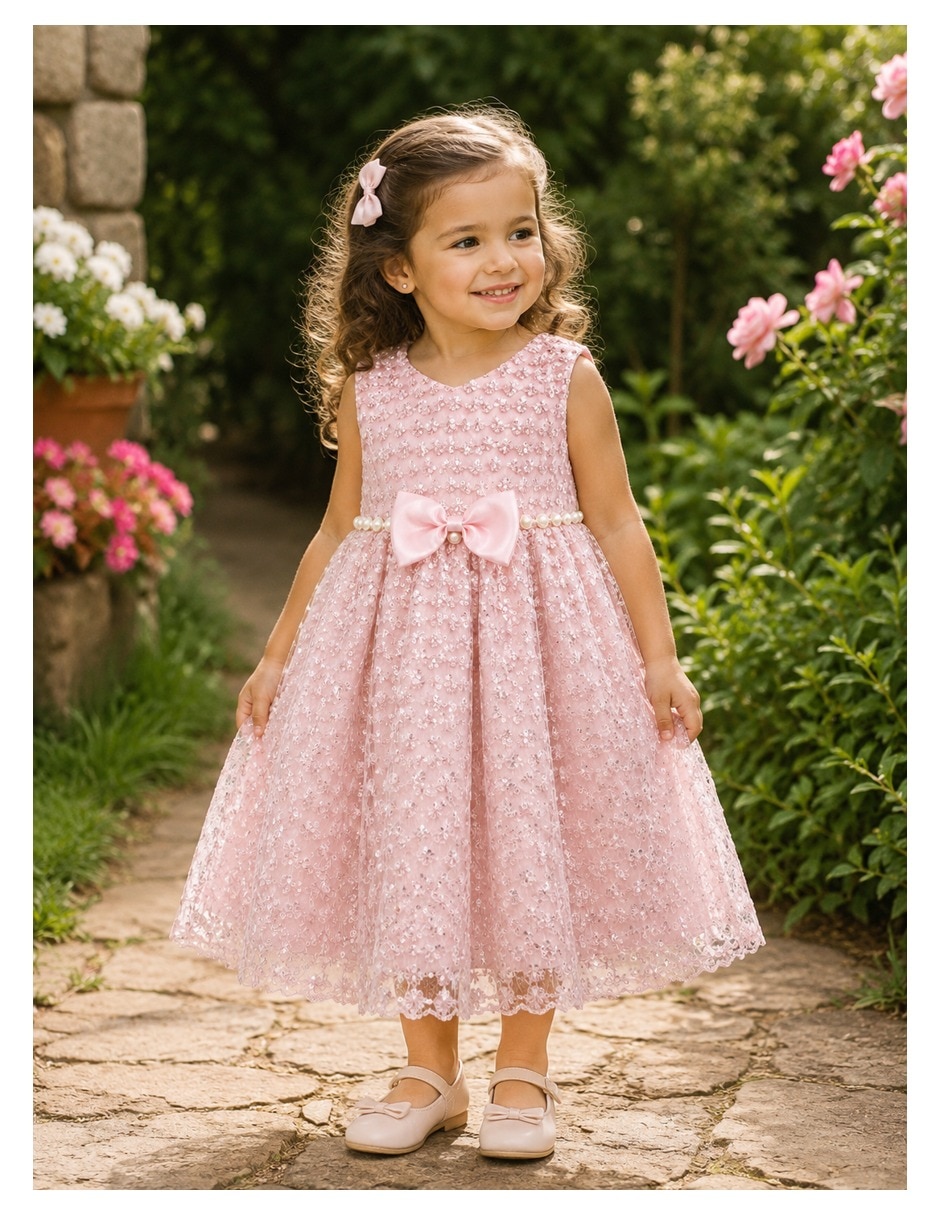 Vestido Pink Gallery formal manga corta para niña