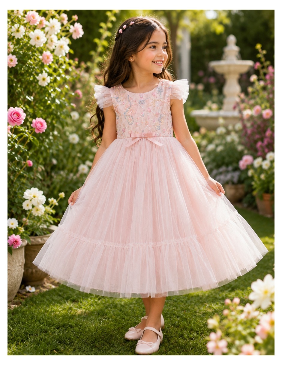 Vestido formal manga corta para niña 4